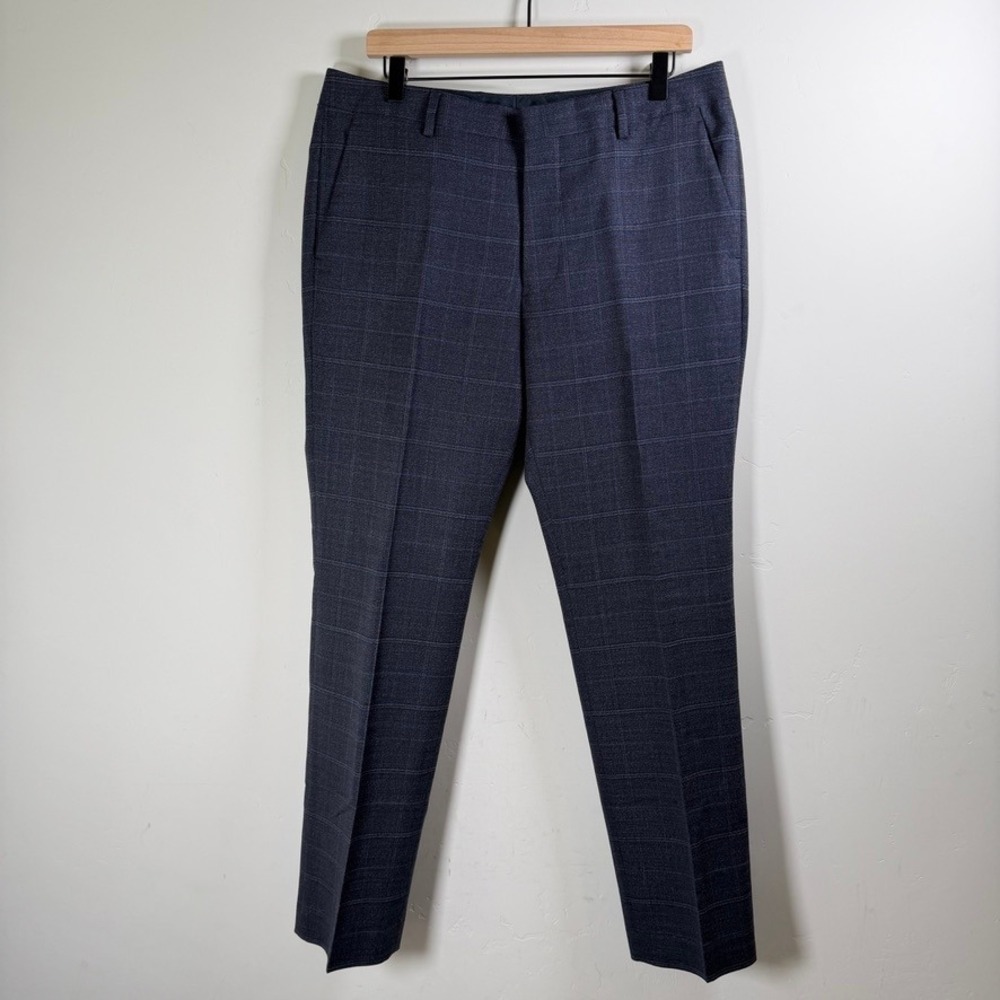Bonobos Slim Fit Stretch Italian Wool Dress Pants 34/30 Marzotto Navy Windowpane